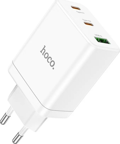 Karikues Hoco N33 për në prizë, 2x USB‑C, USB‑A, 35W, i bardhë