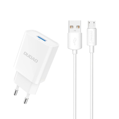 Karikues rrjeti Dudao A4EU, USB-A 2.1A 10W, me kabllo micro USB, i bardhë