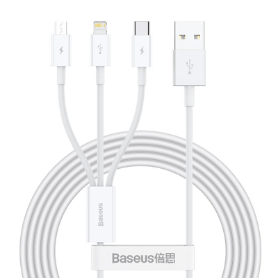 Kabllo USB Baseus CAMLTYS-02, 3 në 1, 1.5m, e bardhë