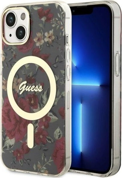 Mbrojtëse telefoni Guess Flower MagSafe për iPhone 14 Plus, plastike, jeshile