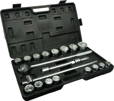 Set çelësash roçe Geko 3/4", 21 pjesë, në kuti plastike, i zi