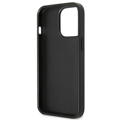 Çfutëse telefoni Guess GUHCP13LPSATPK për iPhone 13 Pro / 13 6.1", Saffiano, me xhep kartash, e zezë