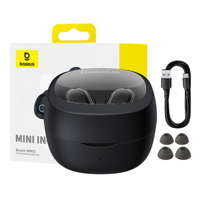 Kufje Bluetooth Baseus WM02 TWS, pa tela, me kuti karikimi, të zeza