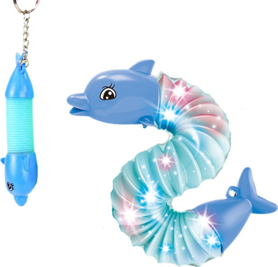Çelësmbajtëse lodër pop tube me delfin peshkaqen, që ndriçon, shumëngjyrëshe