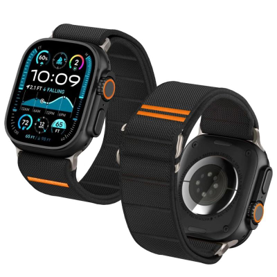 Rrip ore Tech-Protect Nylon Slip për Apple Watch 44-49mm, najlon i lehtë që merr frymë, mbyllje me shirit ngjitës, i zi