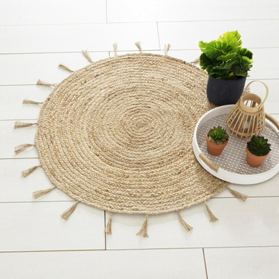 Декоративен тепих Cosy тркалезен, јута, 80 cm, природна боја