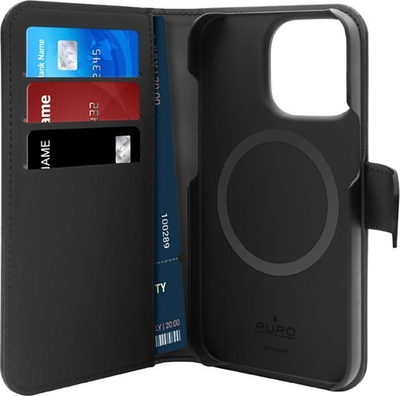 Këllëf-portofol Puro Wallet Detachable MagSafe për iPhone 14 Pro Max, 2 në 1, me MagSafe, i zi