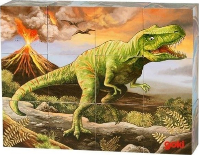 Puzzle kube druri Goki Dinosaurs, 12 kube, 6 imazhe, shumëngjyrësh