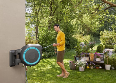 Bobinë muri për zorrë uji Gardena RollUp M/L, 25 m, gri blu