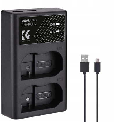 Karikues baterish K&amp;F Concept EN-EL15, me dy vende, me ekran LED, me kabllo Type C