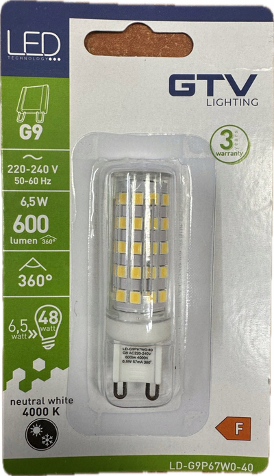 Llampë LED GTV LD-G9P67W0-40, G9, 6.5W 600lm, 4000K