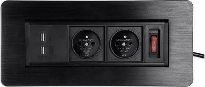 Prizë tavoline rrotulluese Ergoline SPS-O24B, 2x prizë, 2x USB, e zezë