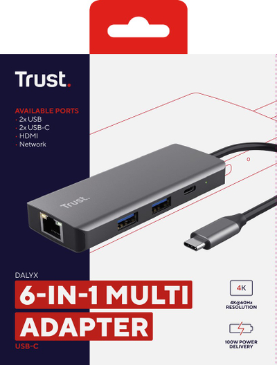 Dock USB C Trust Multi port 24968, HDMI 4K, Gigabit Ethernet, gri metalik