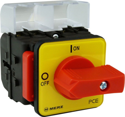 Çelës rrotullues PCE ML032.3-TB/RG3, 3P 32A, IP55, i kuq me panel të verdhë