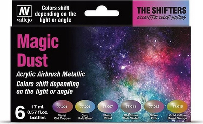 Set boje akrilike për airbrush Vallejo VJP77090, Colorshift Magic Dust, metalike, shumëngjyrëshe