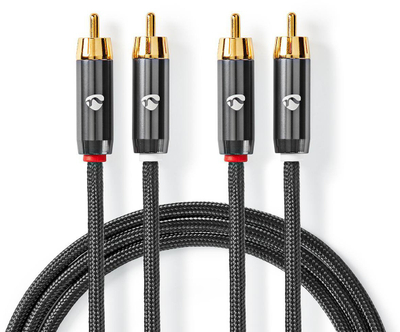 Kabllo audio Nedis Profigold, RCA 2x2 mashkull, 1m, e zezë me fije najloni