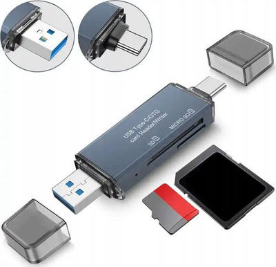 Читач на картички Zenwire 4in1, USB 3.0, USB C, 5 Gb/s, до 2TB, сива