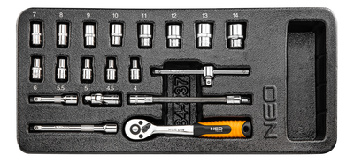 Set çelësash NEO Tools 84-237, 1/4", 19 pjesë