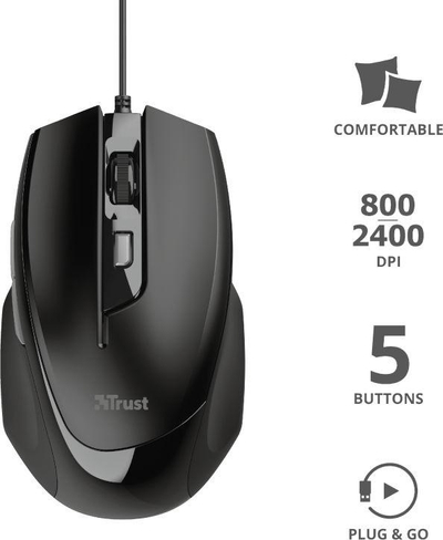 Maus Trust Voca, me kabllo, USB, i zi