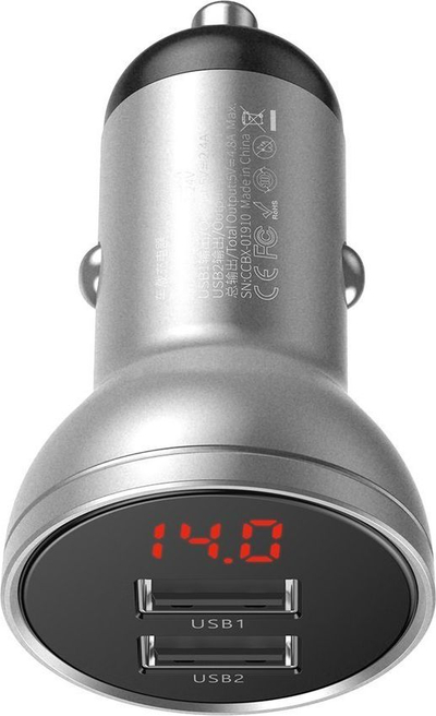 Karikues makine Baseus me ekran digjital (CCBX-0S), 2xUSB-A, 4.8A, gri