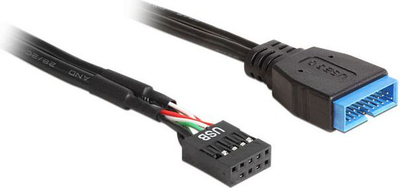 Kabllo DeLock USB 19 Pin - USB 9 pin 83281, 0.3m, e zezë