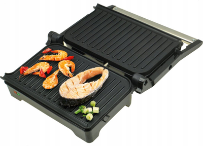 Toster për sanduiçe ECG S 2070 Panini, 1200W, sipërfaqe mos-ngjitëse, i zi me argjend