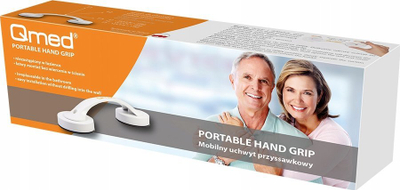 Dorezë medicinale banjoje Qmed Portable Hand Grip, me kupa thithëse, 29 cm, e bardhë
