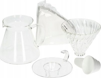 Set për kafe Hario V60 Glass Brewing Kit, dripper xhami V60 02, server 600 ml, transparent