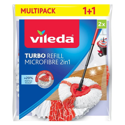 Refill mop rrotullues Vileda Turbo 2in1, 2 copë, mikrofiber, bardhë e kuqe