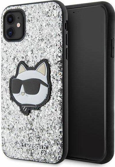 Kapak telefoni Karl Lagerfeld Glitter Choupette Patch KLHCN61G2CPS, për iPhone 11 XR 6.1", hardcase, argjend