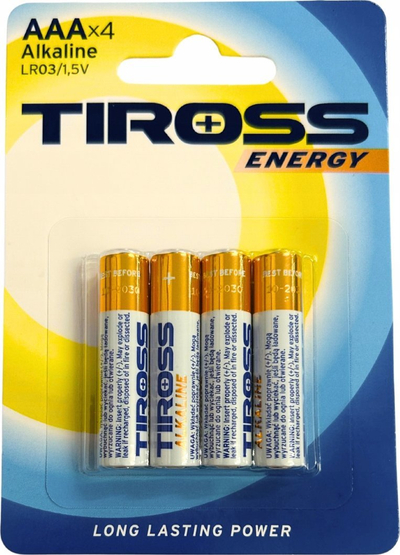 Алкални батерии Тирос ААА R3, 1.5V, пакување 4 парчиња