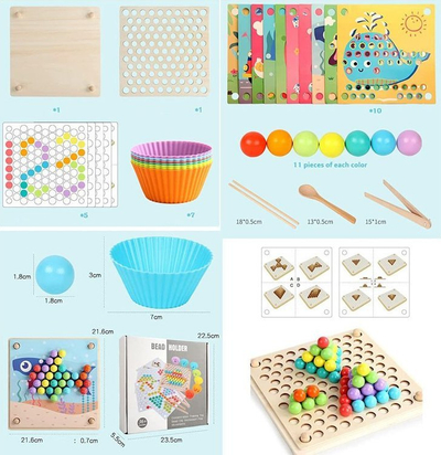 Lodër mozaik druri ZaZa Toys ZA4438, rruaza shumëngjyrësh, me piskatore dhe shabllone
