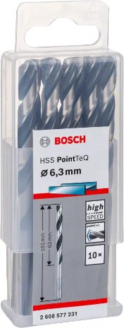 Set stërvitjesh metalike Bosch HSS PointTeQ, 6.3mm, 10 copë