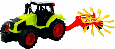 Set lodër traktor GAZELO Toys Mower, me rimorkio për punë fshati, plastik, jeshil e kuqe