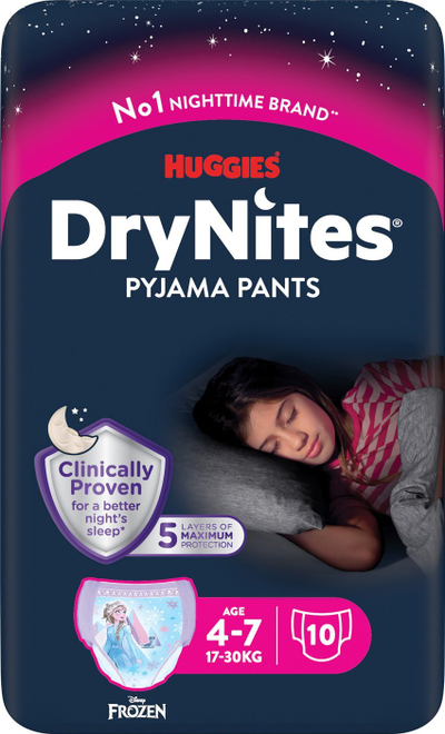 Ноќни пелени Huggies DryNites Girls Pyjama Pants, 4–7 години, 17–30 kg, 10 парчиња