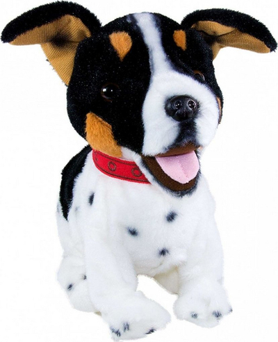 Lodër pelush interaktive Madej Figo, qen Jack Russel Terrier, reagon ndaj komandave, bardh e zezë