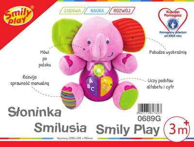 Loje pelushi interaktive Smily Play Smilusia, tinguj edhe drita, për foshnje 3m+, rozë