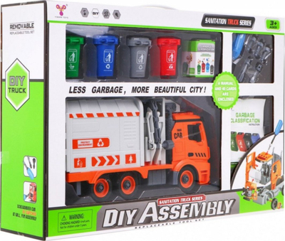 Lodër kamion plehrash Yiwan Toys ZAU.YW9084, me drita dhe zë, set edukativ me kosha, portokalli