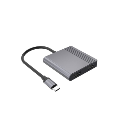 Adapter USB Type C Gembird 3 në 1, HDMI, USB 3.2, gri metalik