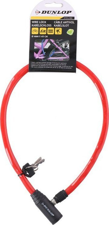 Kyç kabllo për biçikletë Dunlop, 65cm, me mbajtëse, i kuq