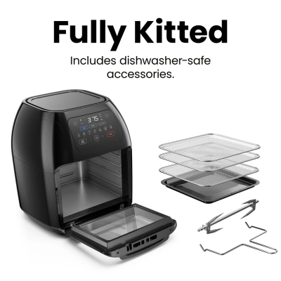 Fritezë Chefman Air Fryer Oven+ Rotisserie & Dehydrator, 9.46L, e zezë