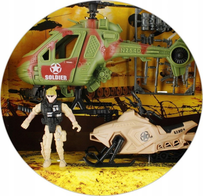 Set ushtarak lodër MEGA CREATIVE 523458, me helikopter dhe motor bore, me ushtar lodër, shumëngjyrësh