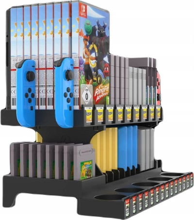 Organizues lojërash JYS NS198, për Nintendo Switch dhe Switch OLED, plastikë ABS, i zi