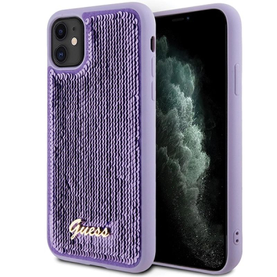 Këllëf telefoni Guess Sequin Script Metal për iPhone 11, TPU, me shkëlqim, lejla