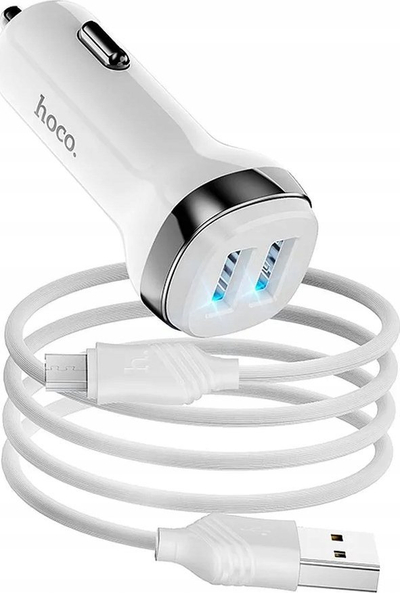 Karikues makine HOCO Z40, 2 porta USB 2.4A, me kabllo Micro USB, i bardhë