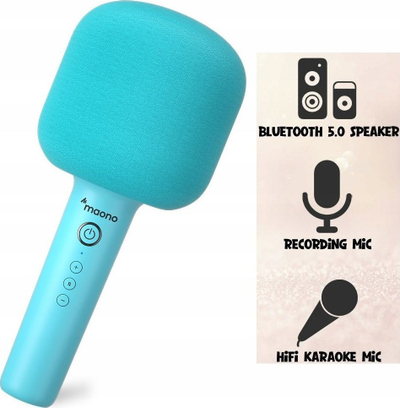 Mikrofon karaoke Bluetooth Maono MKP100, altoparlant 20 m, 8 efekte zanore, i kaltër