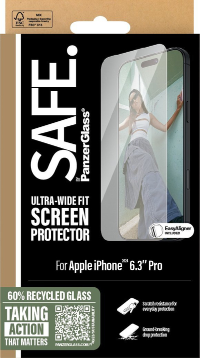 Mbrojtës ekrani PanzerGlass SAFE, iPhone 16 Pro, Ultra Wide Fit, transparent