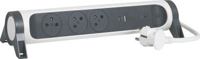 Zgjatës Legrand Premium, 3 presa, 2x USB A C, kabëll 1.5m, i bardhë grafit
