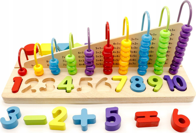 Lodër edukative Ecotoys Abacus Blocks Numbers, abakus druri, numra dhe forma gjeometrike, shumëngjyrëshe