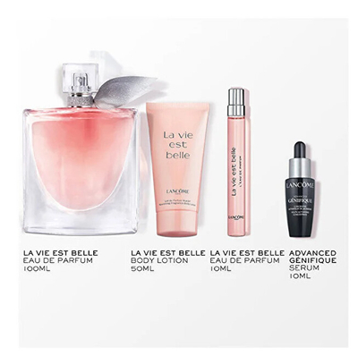 Set për femra Lancome La Vie Est Belle, EDP 100 ml + EDP 10 ml + losion trupi 50 ml + Genifique Advanced 10 ml